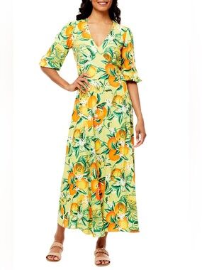 Love By Design Sun Benito Crepe Maxi Dress Citrus Floral XS